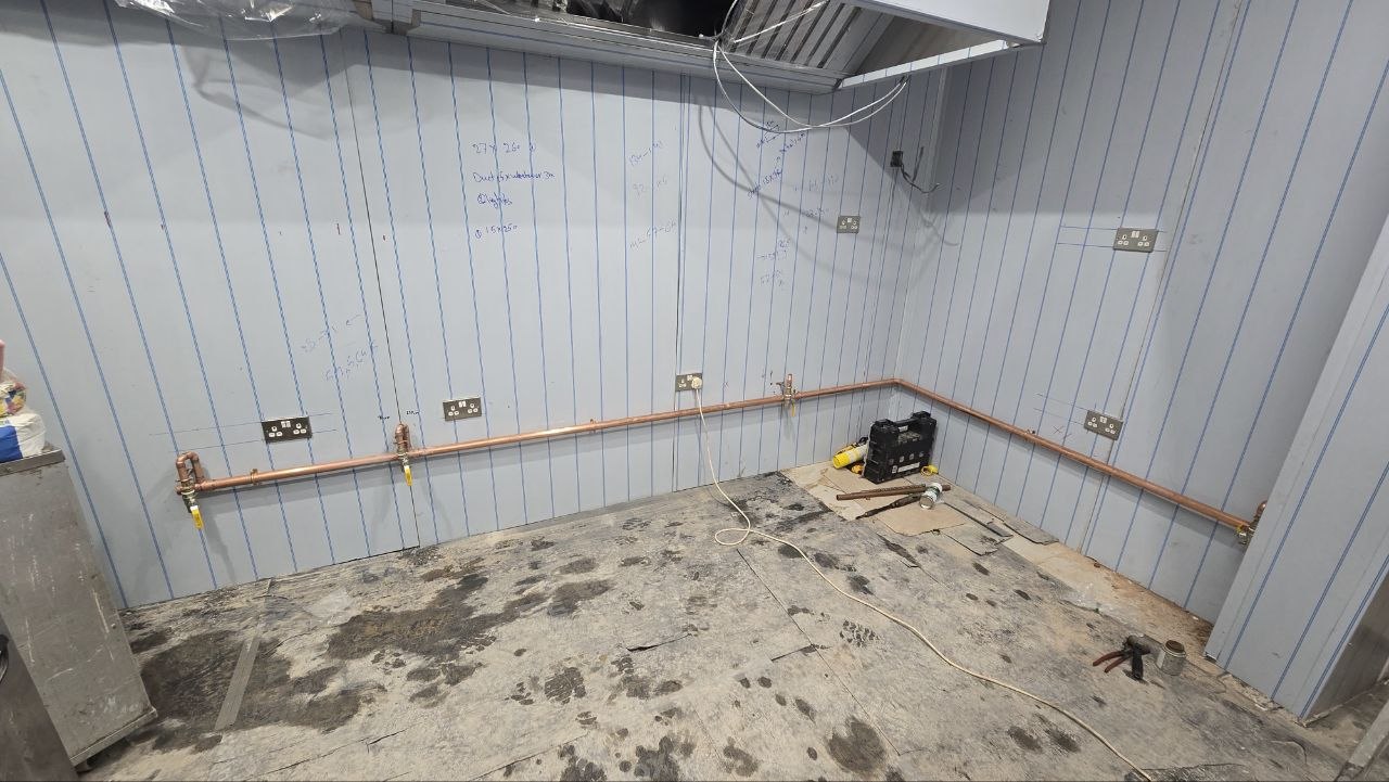 Commercial kitchen gas installation and copper pipework